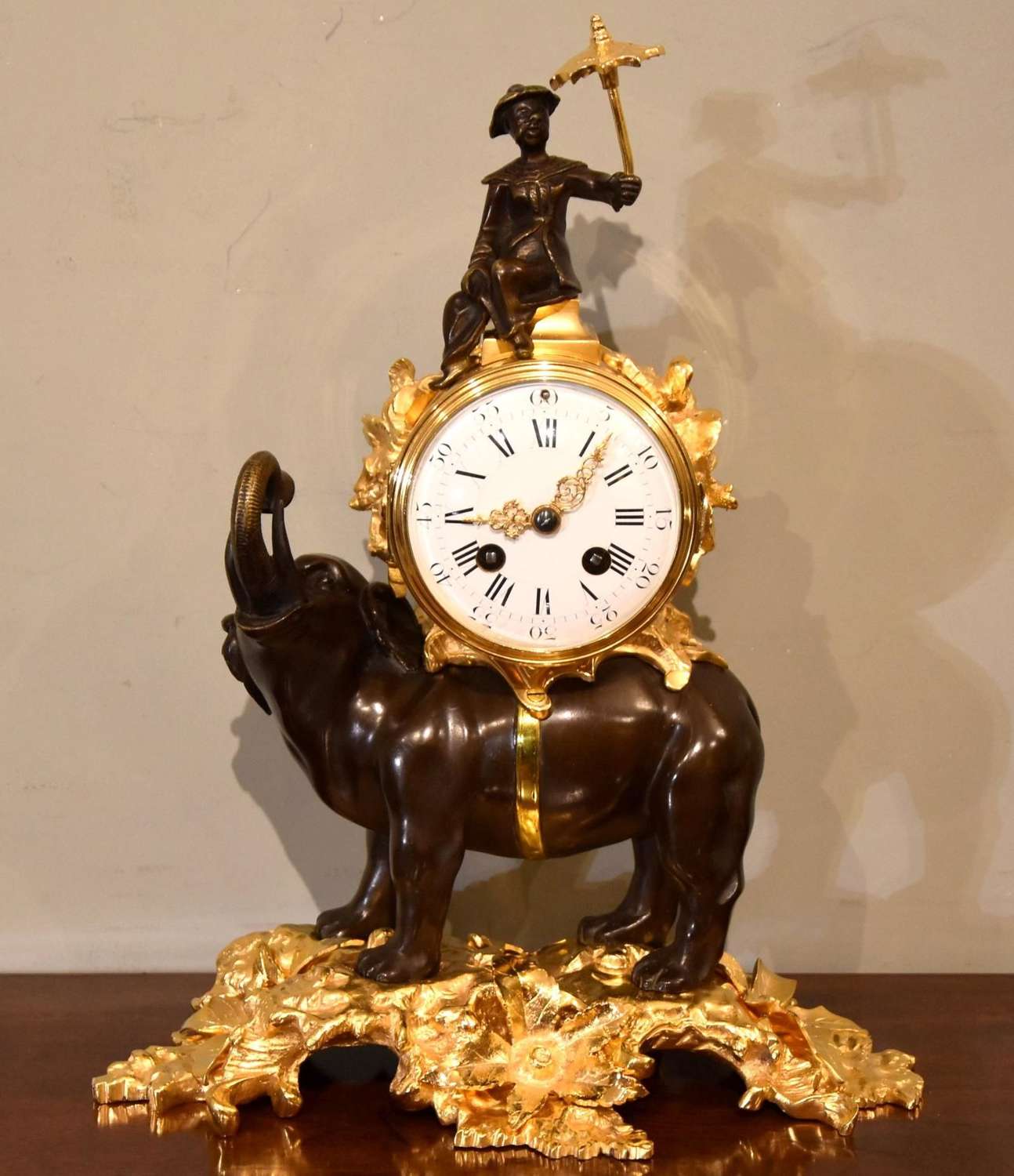 French Bronze & Ormolu Mantel Clock of Elephant