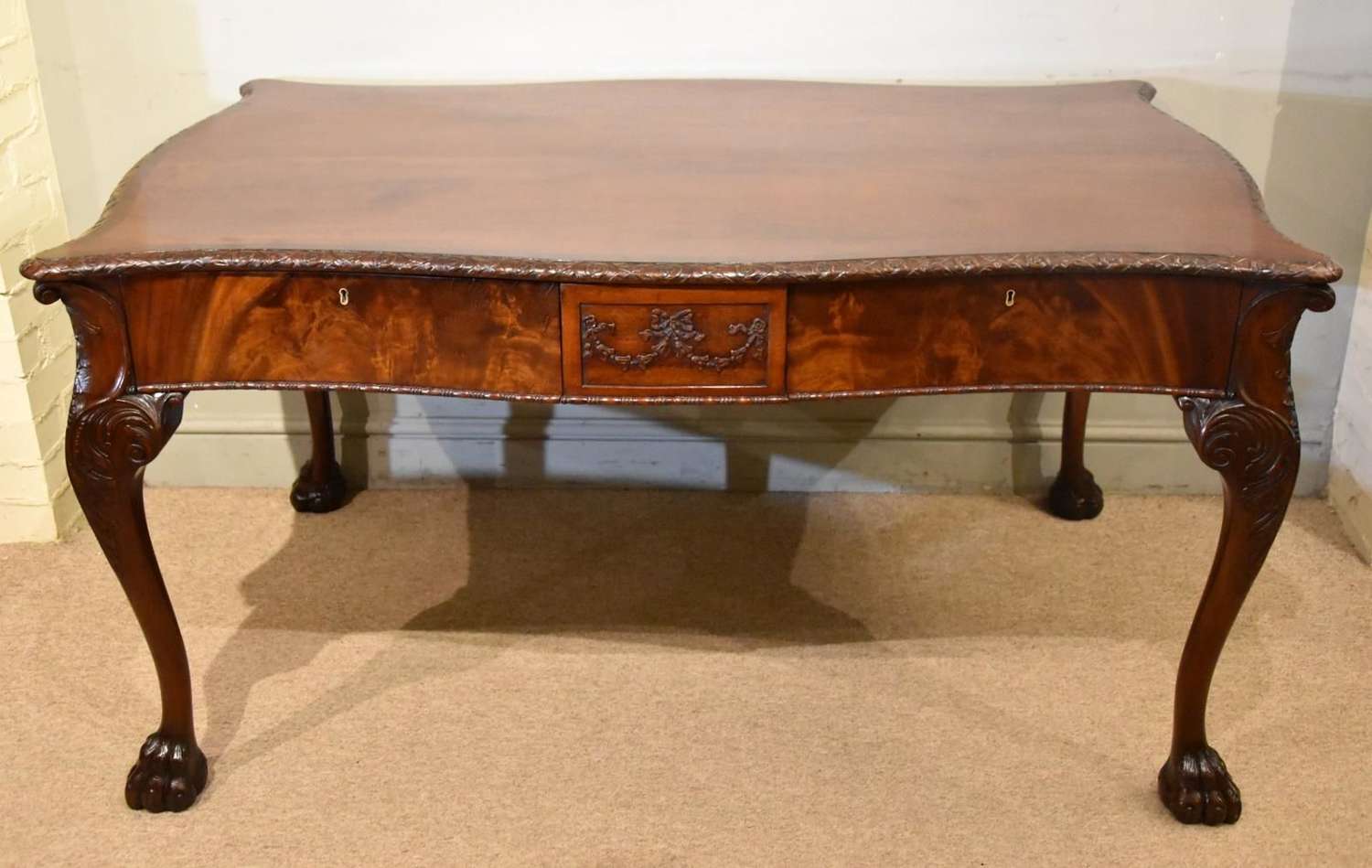 Large Victorian Carved Mahogany Partners Writing Table
