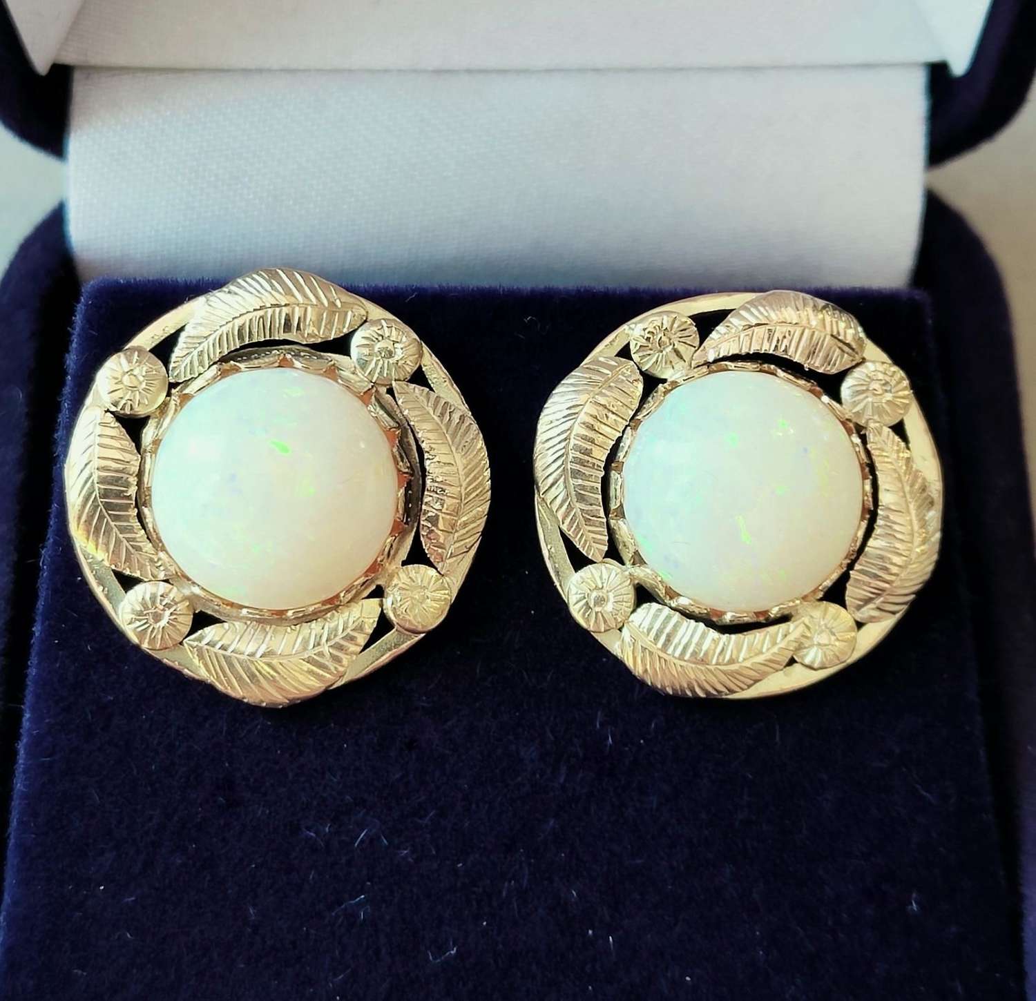 Large Heavy Vintage 9ct Gold Opal Earrings