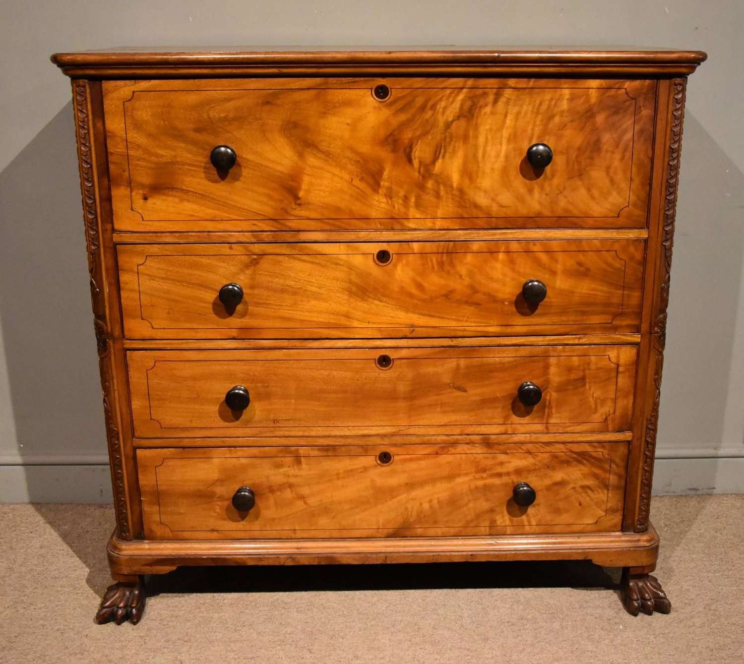 William IV Camphor Wood Campaign Secretaire Chest of Drawers