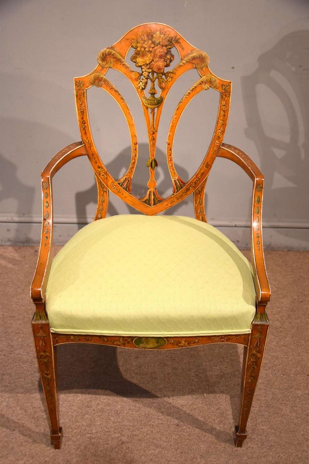 19th Century Satinwood & Hand Painted Armchair S & H Jewell