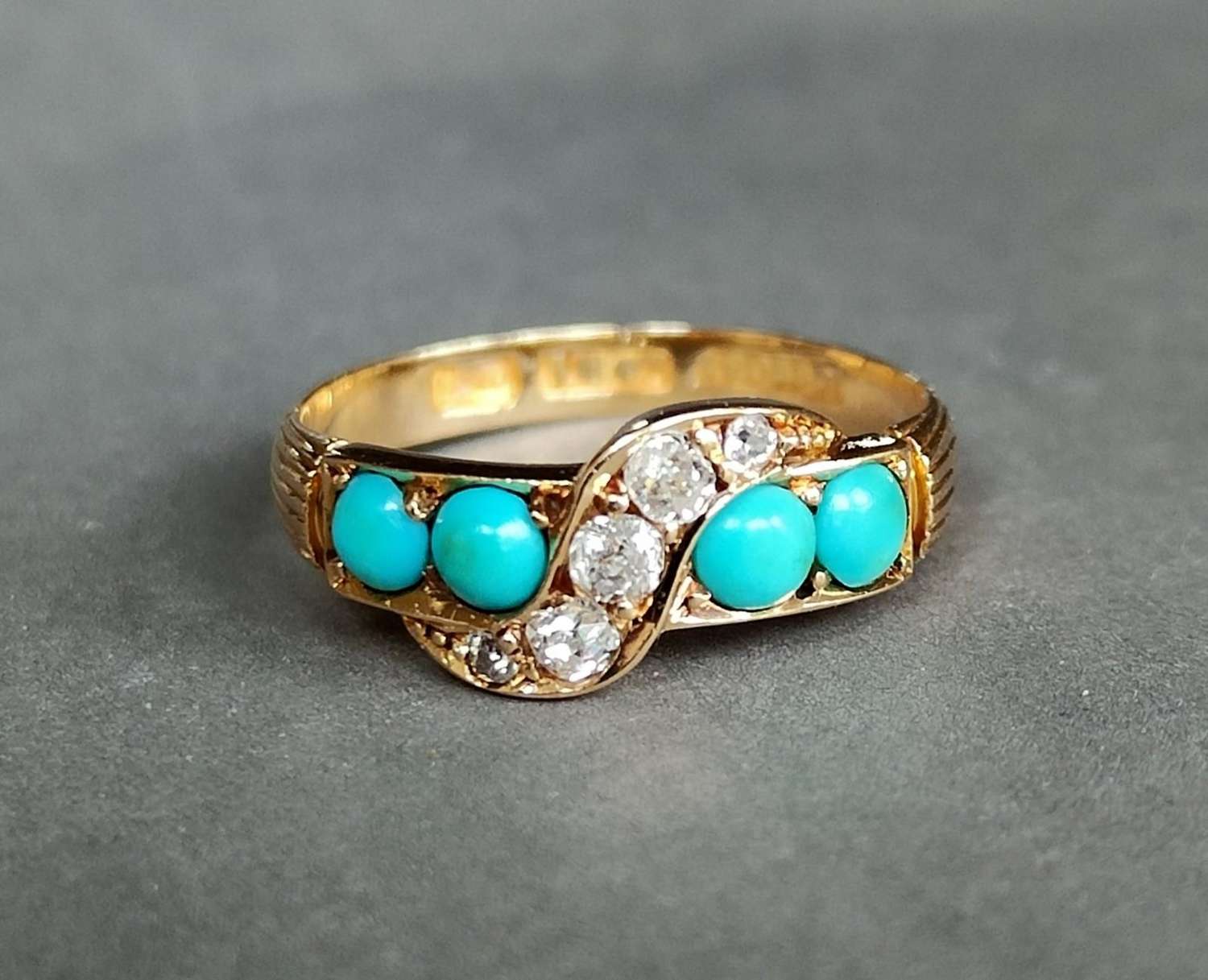 Victorian 18ct Yellow Gold and Turquoise Diamond Ring