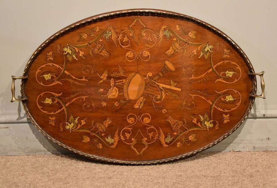 19th Century Mahogany Decorated Tray