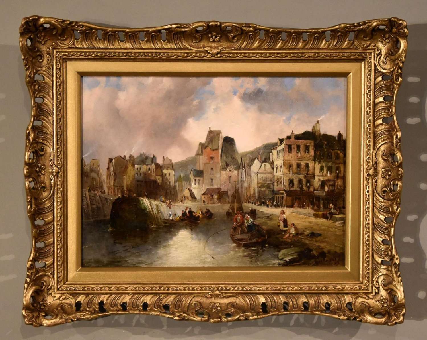 Oil Painting by Alfred Montague - The Entrance to the Honfleur from th