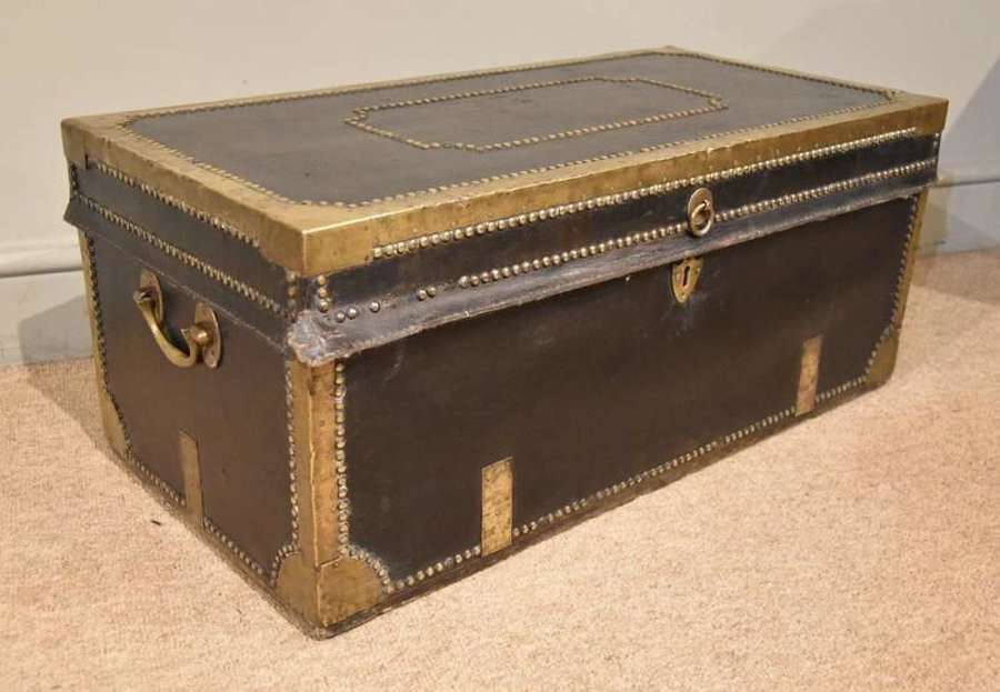 19th Century Leather Coaching Trunk Camphorwood
