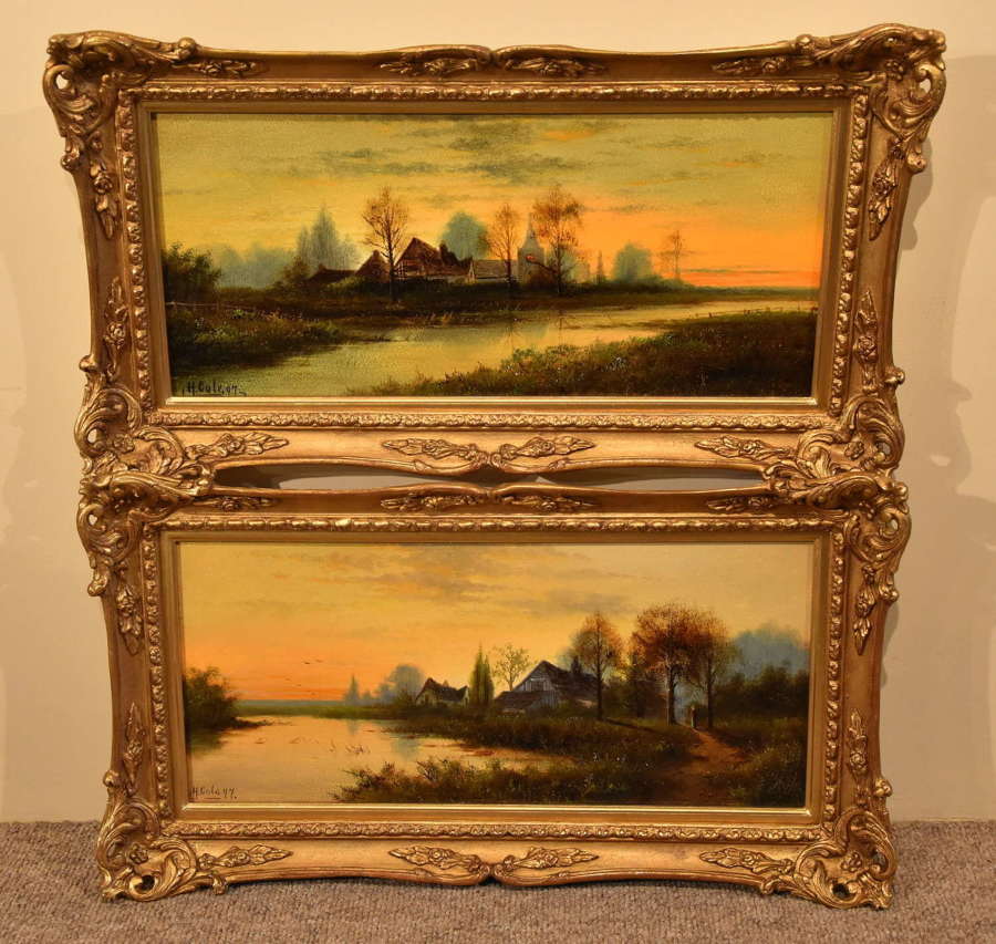 'Sunset by the River' pair by H Cole