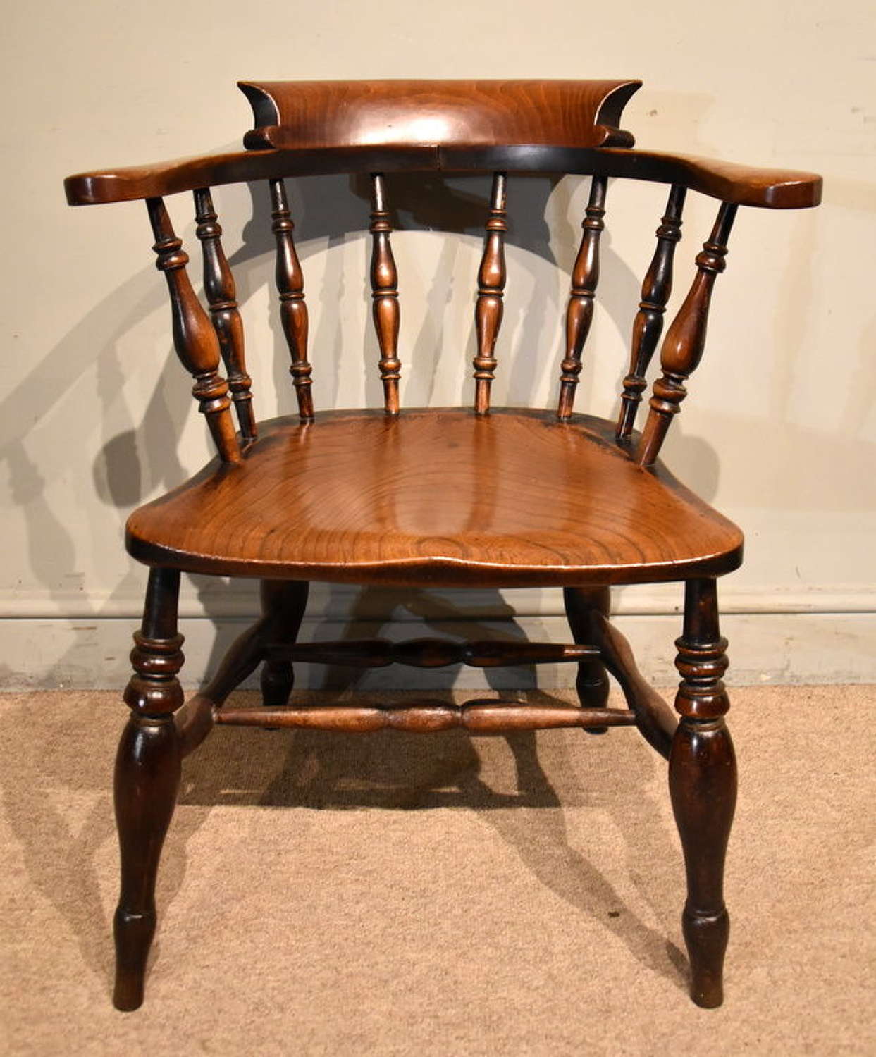 19th Century Elm Beech Wood Smokers Bow Chair