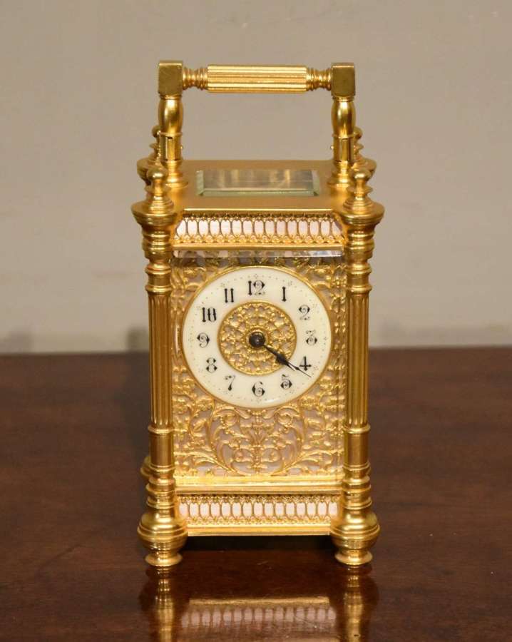 19th Century Carriage Timepiece with Floral Mask