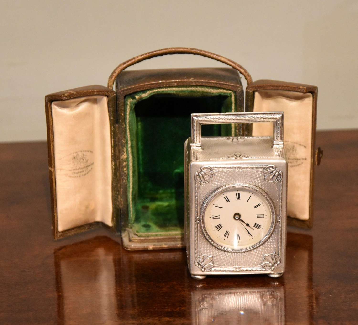 Silver Miniature Carriage Timepiece by Goldsmiths & Silversmiths