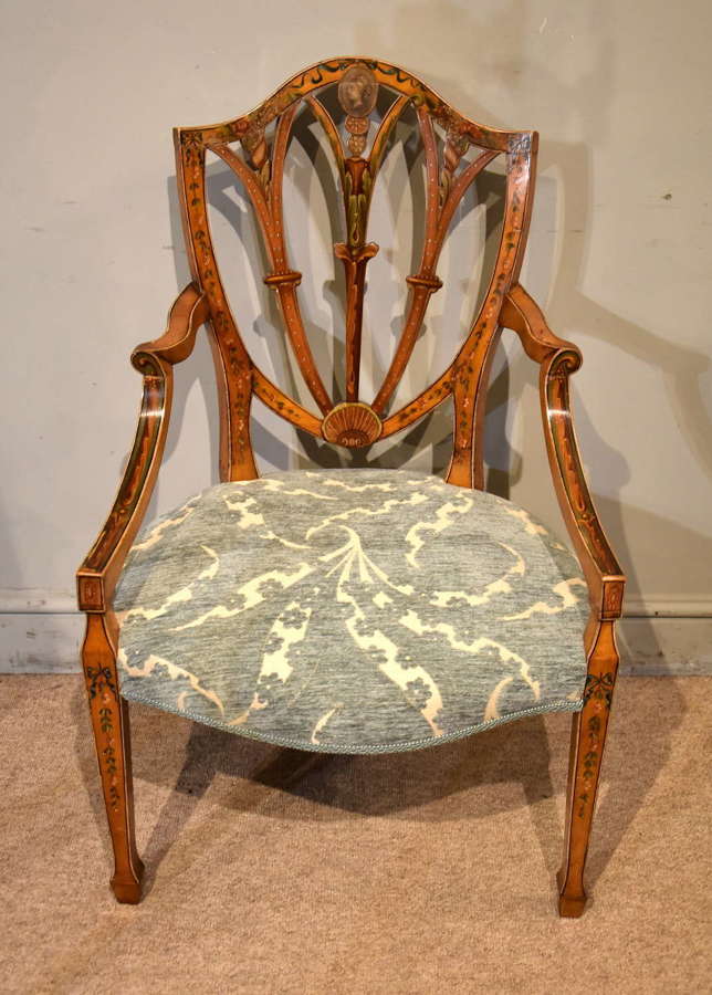 Late 19th Century Satinwood Painted Armchair