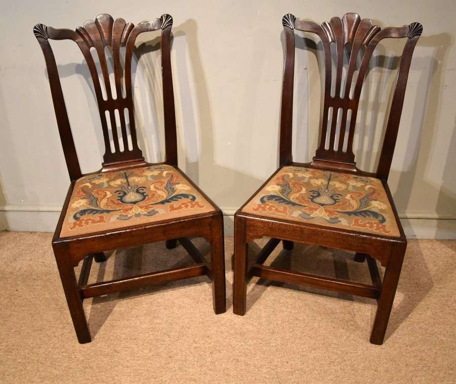Pair Mahogany Chippendale Period Irish Side Chairs