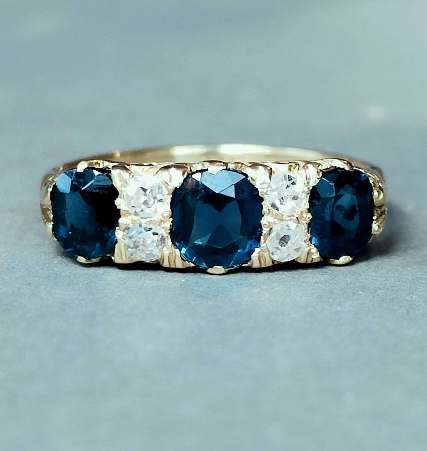 Victorian 18ct Gold Sapphire Diamond Trilogy Ring