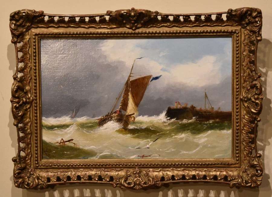 Oil Painting attributed John Callow "A Blustery day off the Coast"