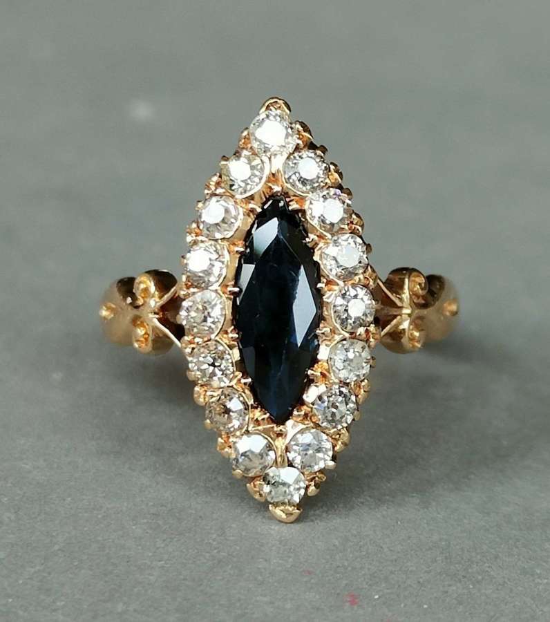 Edwardian 18ct Gold Sapphire Diamond Marquise Ring