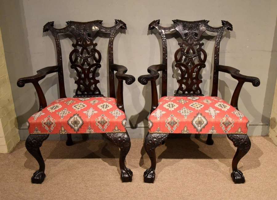 19th century Pair of Irish Mahogany Carved Armchairs