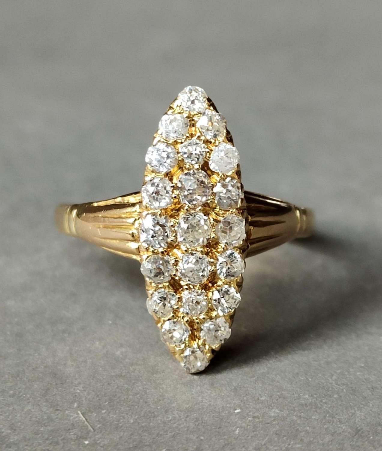 Large Victorian 18ct Gold Diamond Marquise Ring 1ct diamond
