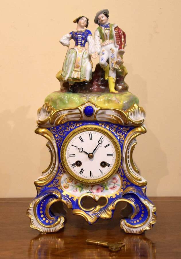 French Striking Porcelain Mantel Clock