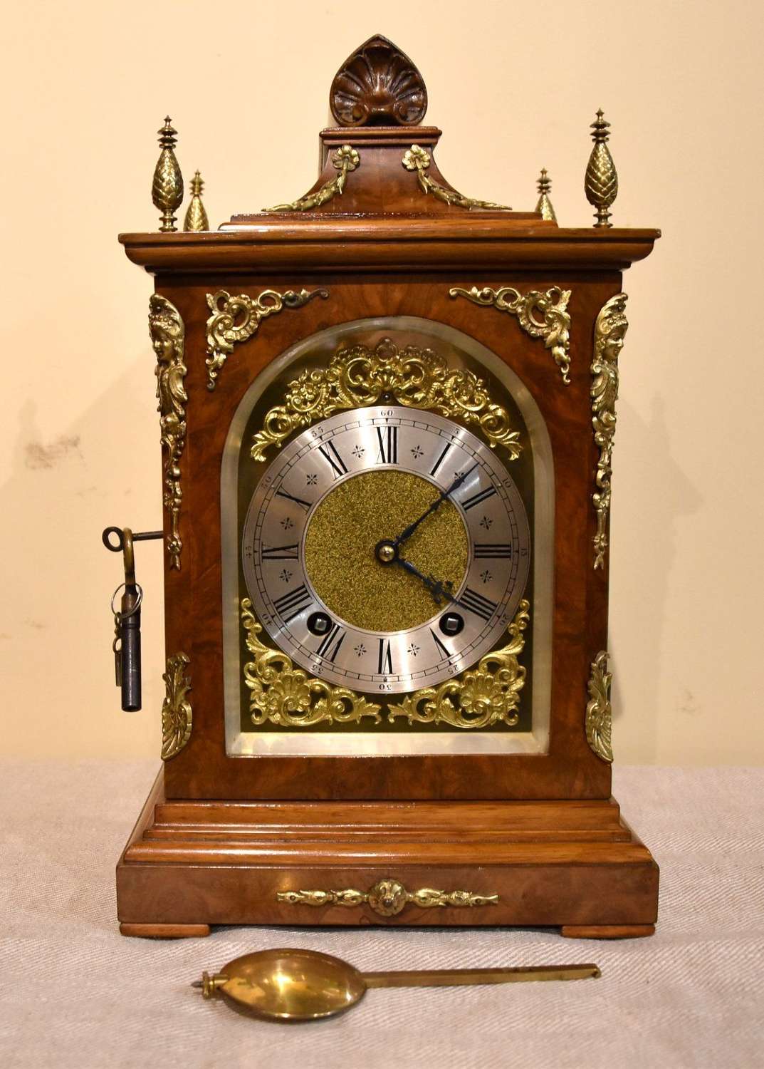 Burr Walnut Striking Mantel Clock