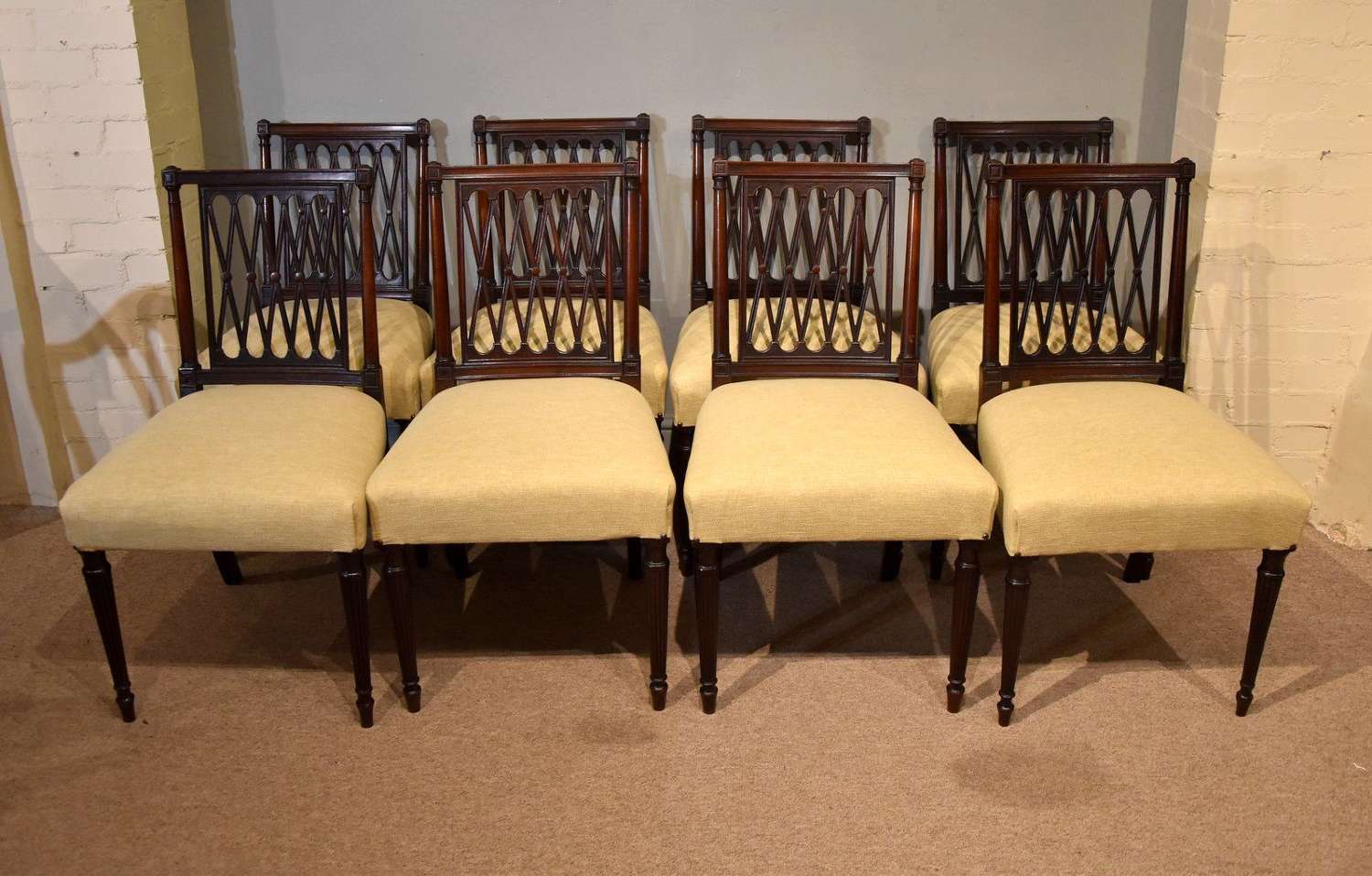 Set of Eight Sheraton Design Mahogany Dining Chairs