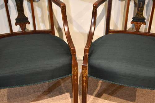 Pair 19th Century Sheraton Design Painted Armchairs
