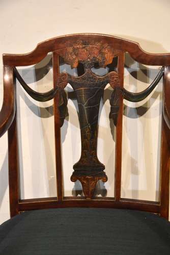 Pair 19th Century Sheraton Design Painted Armchairs