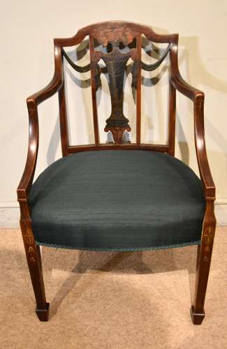 Pair 19th Century Sheraton Design Painted Armchairs