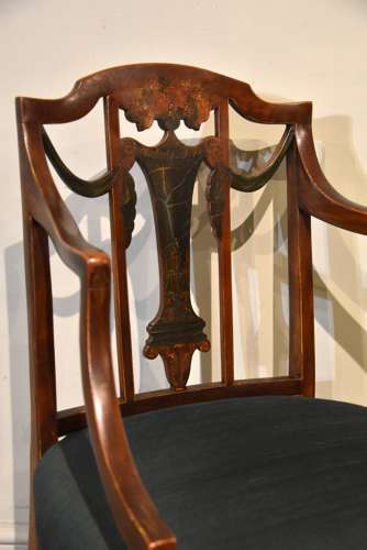 Pair 19th Century Sheraton Design Painted Armchairs