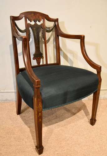 Pair 19th Century Sheraton Design Painted Armchairs