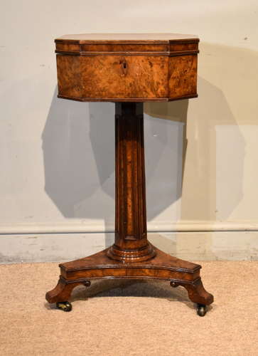 Burr Yew Regency Period Tea Poy / Side Table