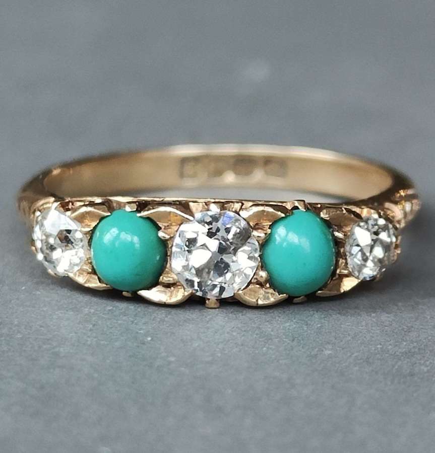 18ct gold Edwardian antique turquoise diamond ring