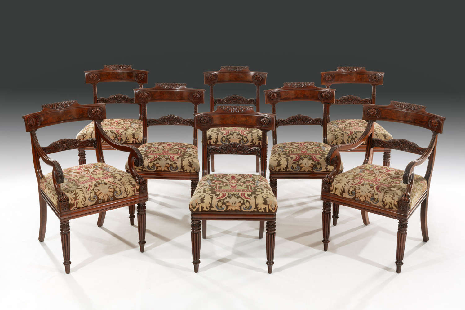Set of eight 19th century period William IV flamed mahogany dining cha