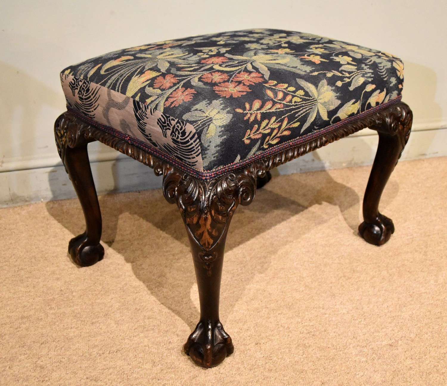 19th century mahogany stool with cabriole legs