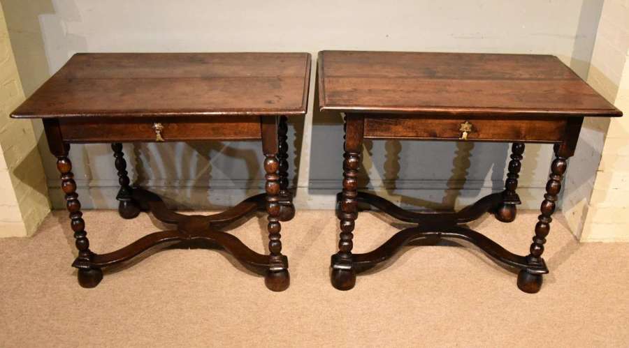 Matched pair of Charles II oak side tables