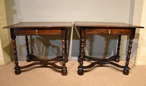 Matched pair of Charles II oak side tables