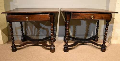 Matched pair of Charles II oak side tables