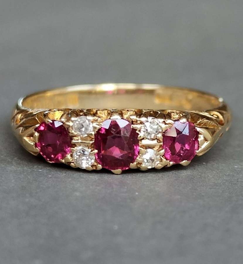 Edwardian 18ct gold ruby diamond ring c1907