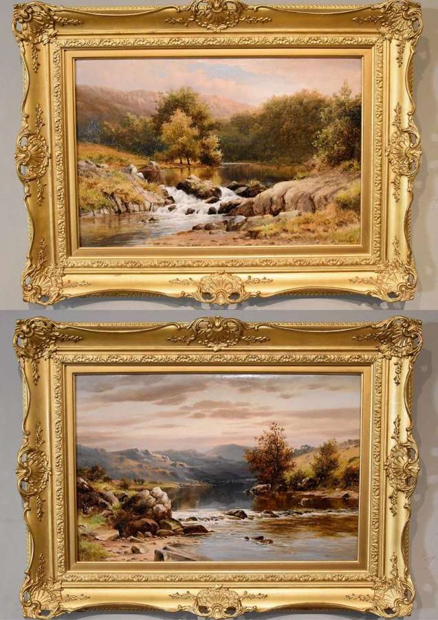 Oil Painting Pair by William Henry Ma "On the Wye" and "On the Llugwy"
