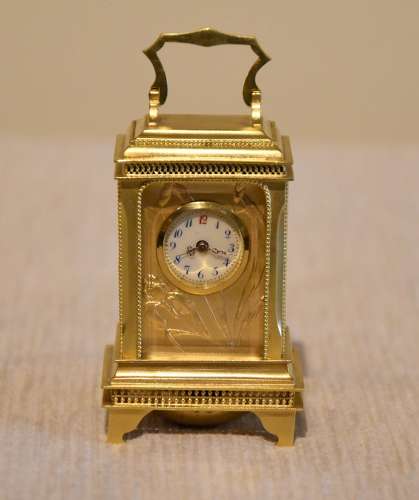 Swiss miniature alarm carriage timepiece