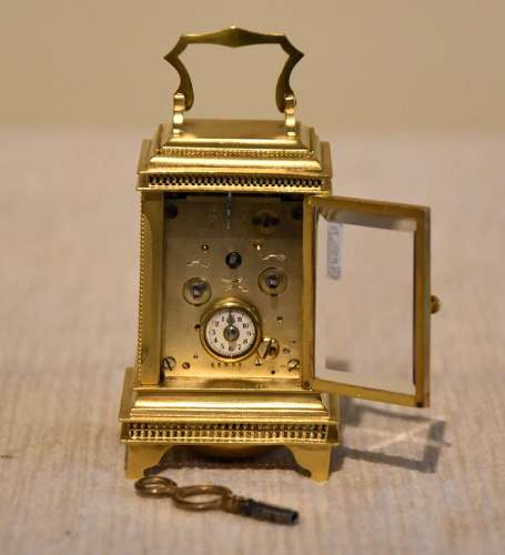 Swiss miniature alarm carriage timepiece