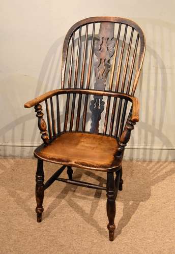 19th century ash and elm high back windsor chair