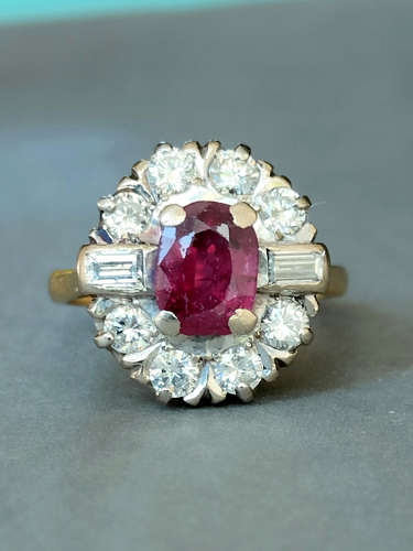 Art Deco 18ct Gold Ruby Diamond Ring 1ct Diamonds