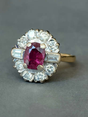 Art Deco 18ct Gold Ruby Diamond Ring 1ct Diamonds