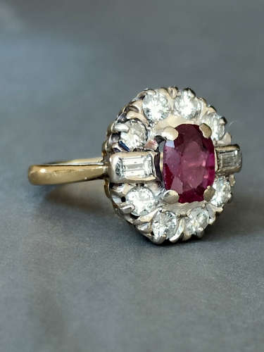 Art Deco 18ct Gold Ruby Diamond Ring 1ct Diamonds