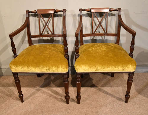 Pair of George III period mahogany armchairs