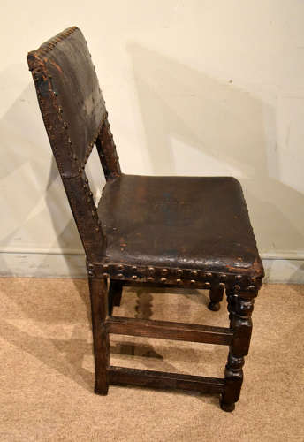 Matched pair of 17th Century oak side chairs