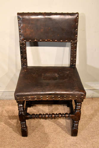 Matched pair of 17th Century oak side chairs