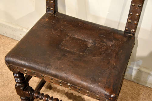 Matched pair of 17th Century oak side chairs