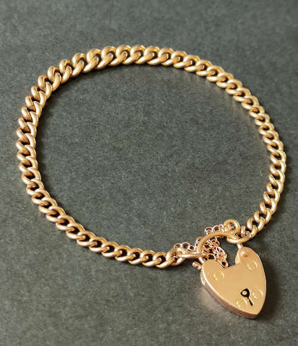 Victorian Solid 9ct Rose Gold Curb Chain with Padlock