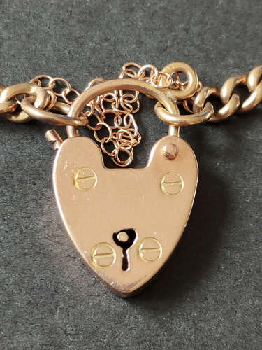 Victorian Solid 9ct Rose Gold Curb Chain with Padlock