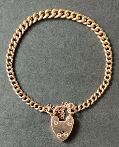 Victorian Solid 9ct Rose Gold Curb Chain with Padlock